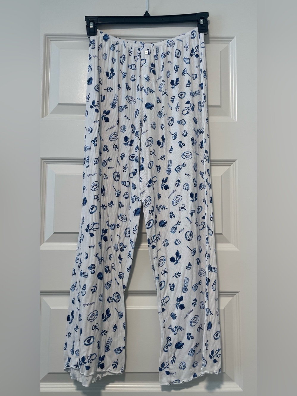 Colsie White Ribbed w/ Navy Pajama Bottoms Coastal Chic Greek Mediterranean